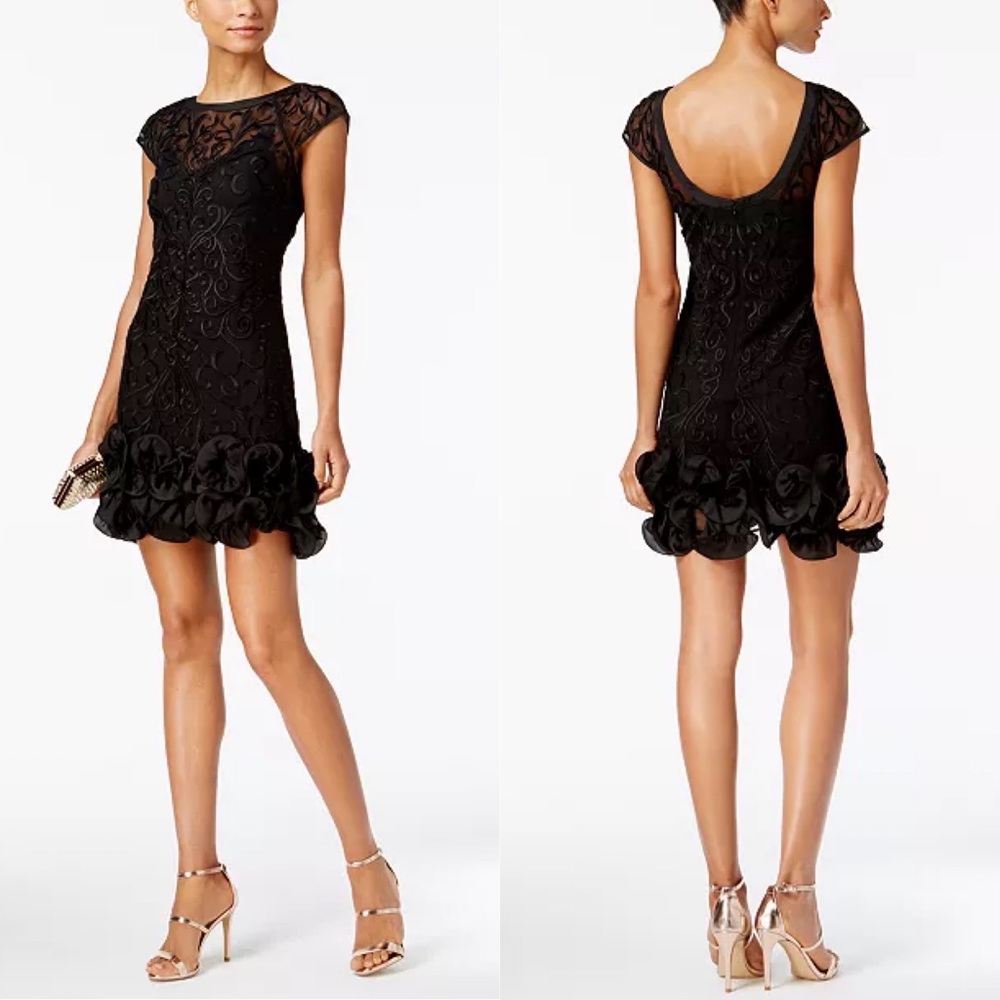 GUESS Floral-Lace Ruffled-Hem Sheath Dress